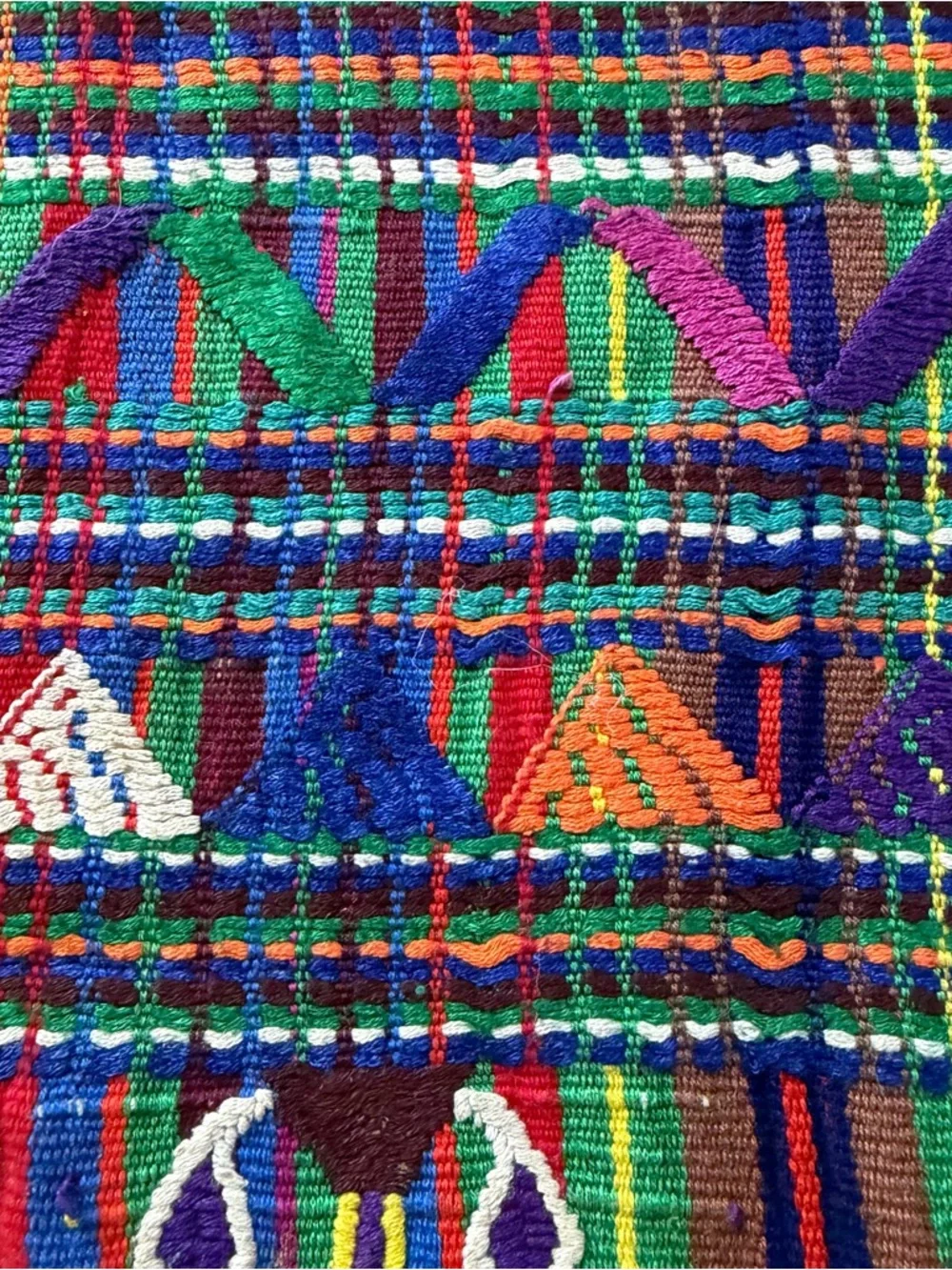 Vintage Guatemalan Textile Table Runner 30x52 Handwoven Embroidered Boho